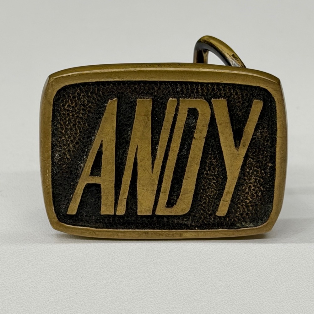 Vintage 1978 BTS Andy Solid Brass Belt Buckle USA Western Personalized Name